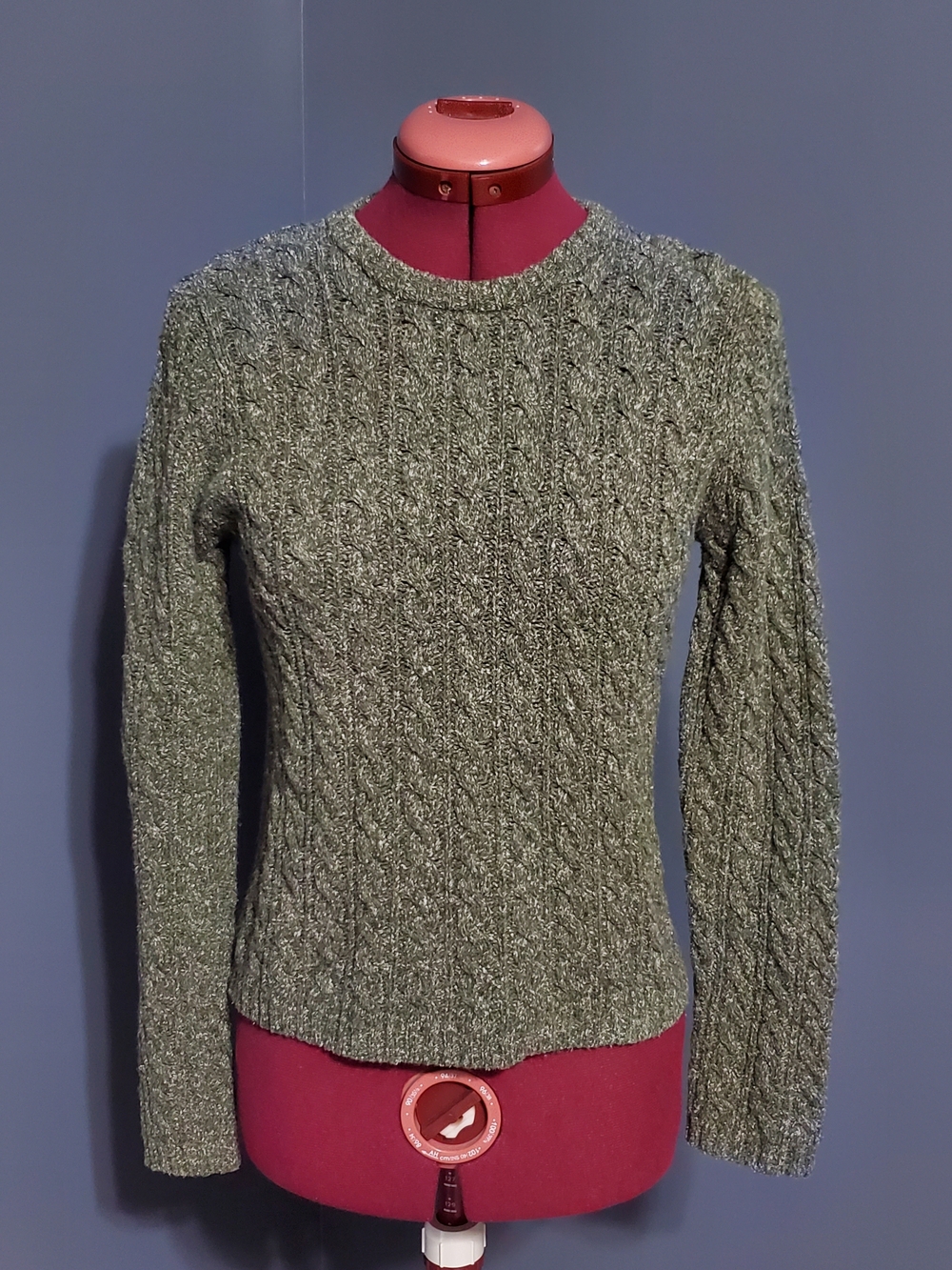 GAP Olive Green Cable-Knit Crewneck Sweater Lambswool Cotton Acrylic Blend SZ XS
